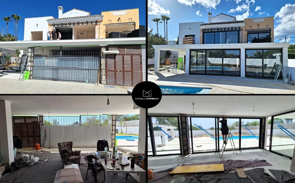 Stolarka aluminiowa i okna aluminiowe MS Aluminium, realizacja Marbella, Hiszpania Zdjęcia przed i w w trakcie montażu