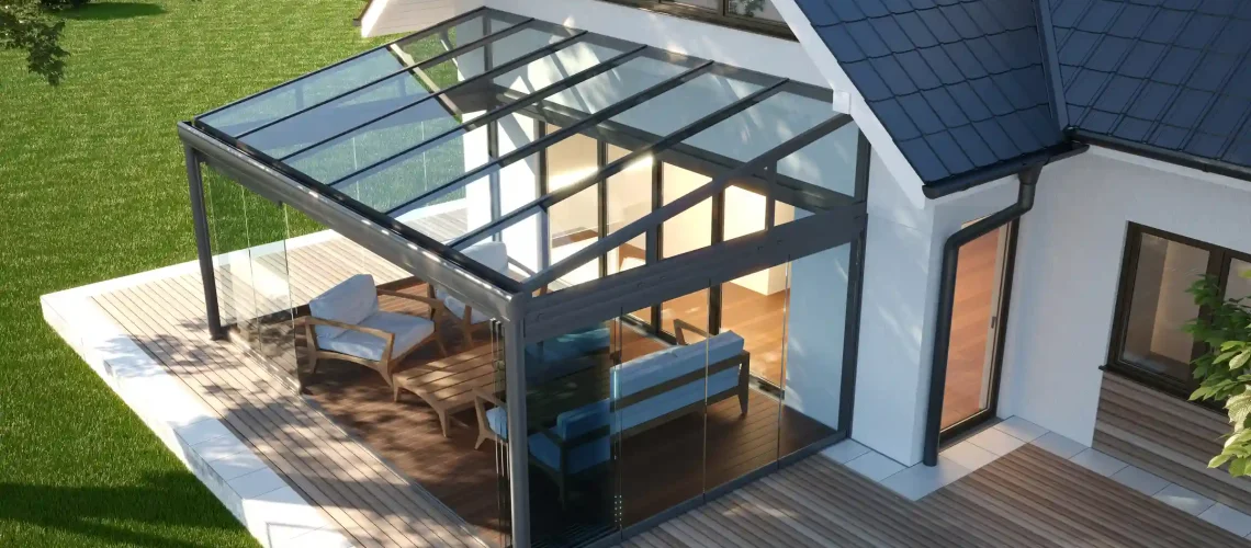 Ogrody zimowe MS Aluminium Łódź Produkcja i montaż. Widok z zewnątrz.