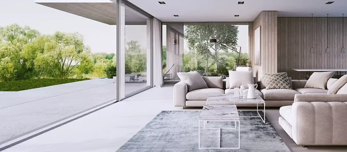 Okna aluminiowe Warszawa Stolarka aluminiowa Produkcja i montaż okien, drzwi, witryn w centralnej Polsce Widok z salonu